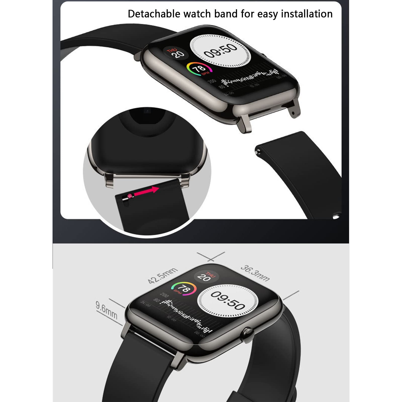 Inteligentny zegarek dla mężczyzn inteligentne zegarki dla kobiet smartwatch zegarek fitness sport pływanie wodoodporny silikonowy pasek na nadgarstek ładowanie magnetyczne odpinany pasek, Czarny, 1.4 inch
