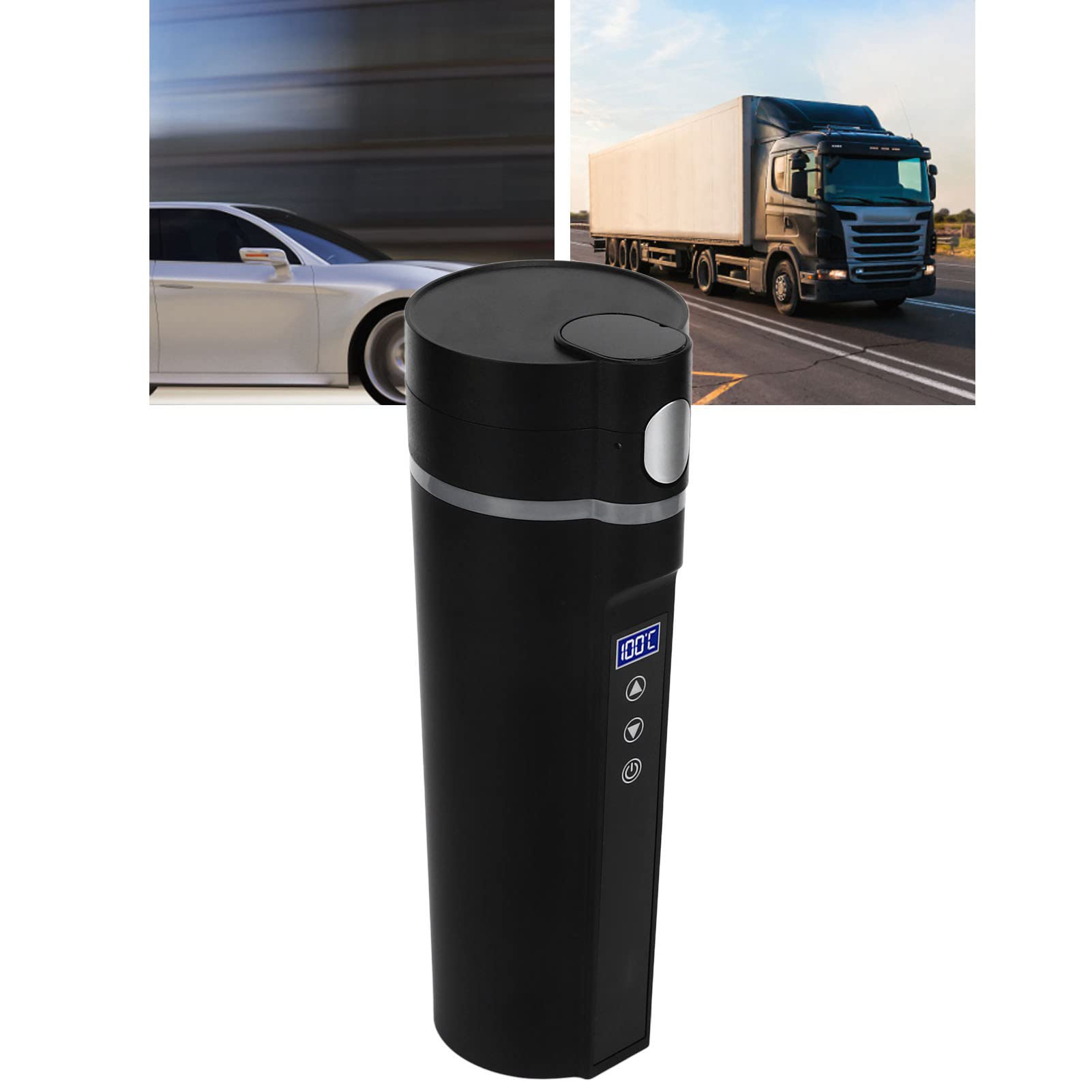 Asixxsix Taza de Viaje con calefacción eléctrica, 450ml Taza de Viaje con Control Inteligente de Temperatura Taza de café de Viaje portátil de Acero Inoxidable para Viajar Camping
