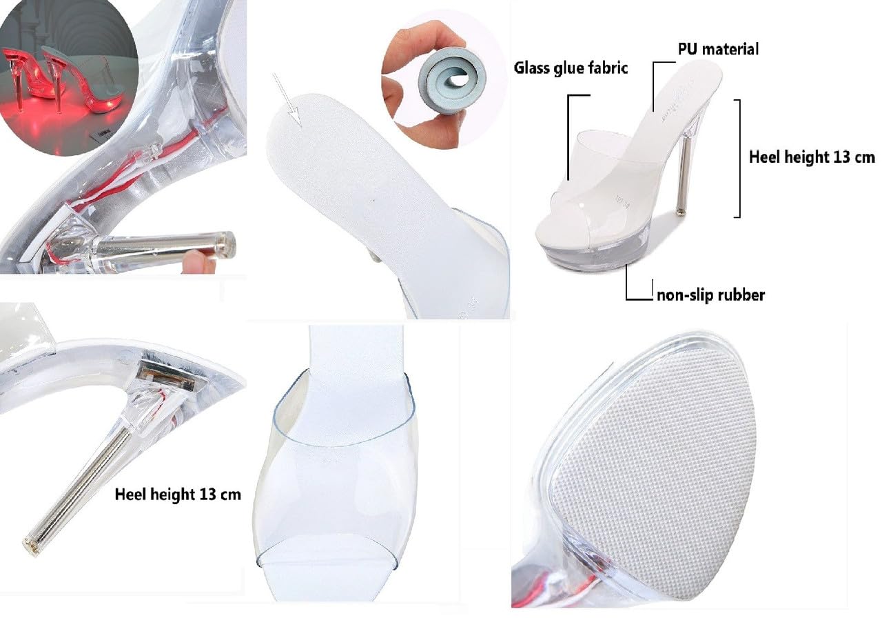 Sandali da donna trasparenti con plateau e tacco alto, 13 cm, tacco a spillo, in PVC, senza lacci, sexy, per discoteca, pole dance, chiare ed eleganti