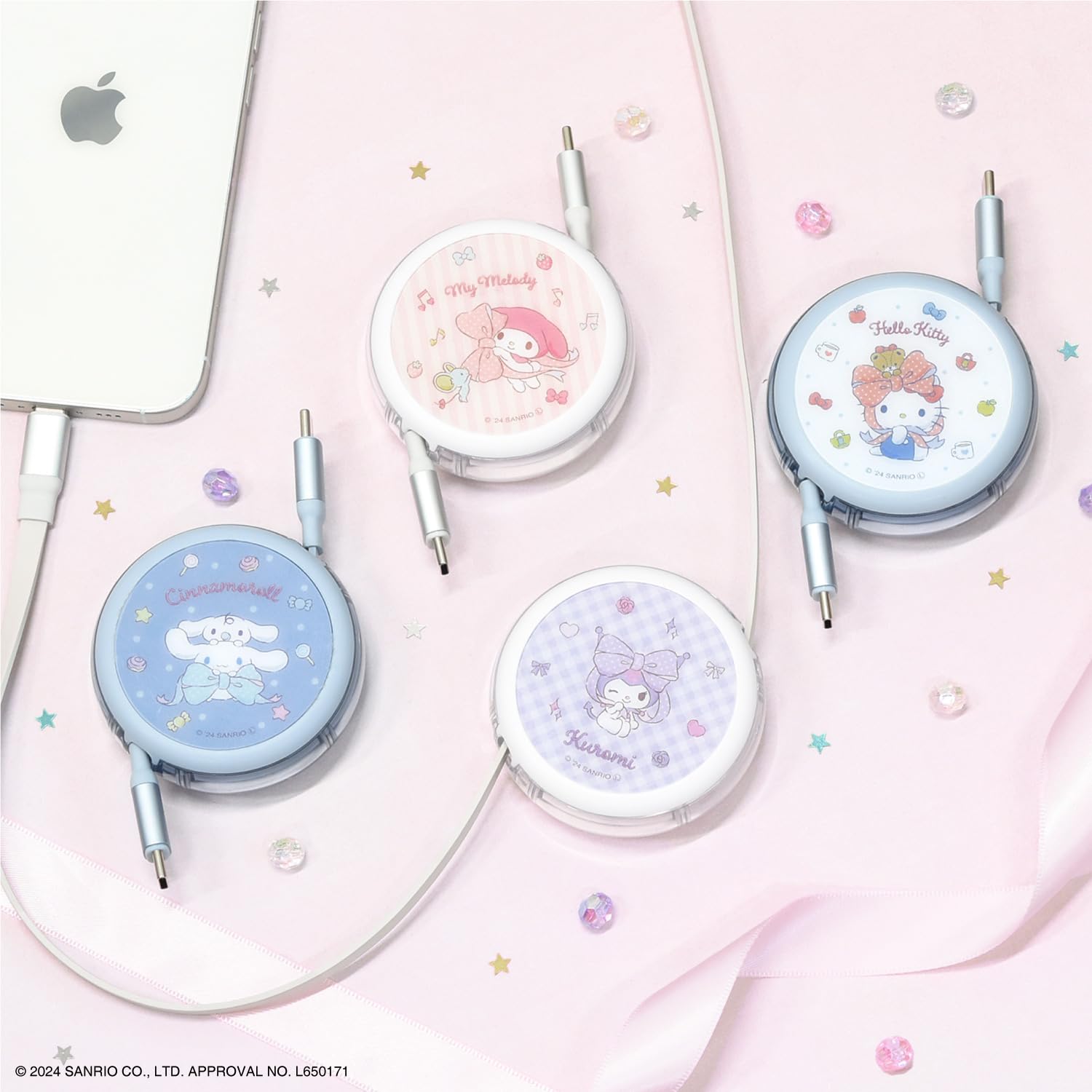 グルマンディーズ(Gourmandise) Gourmandies Sanrio Characters PD60W Compatible USB 2.0 Reel Type C Cable, Cinnamoroll, SANG-424CN