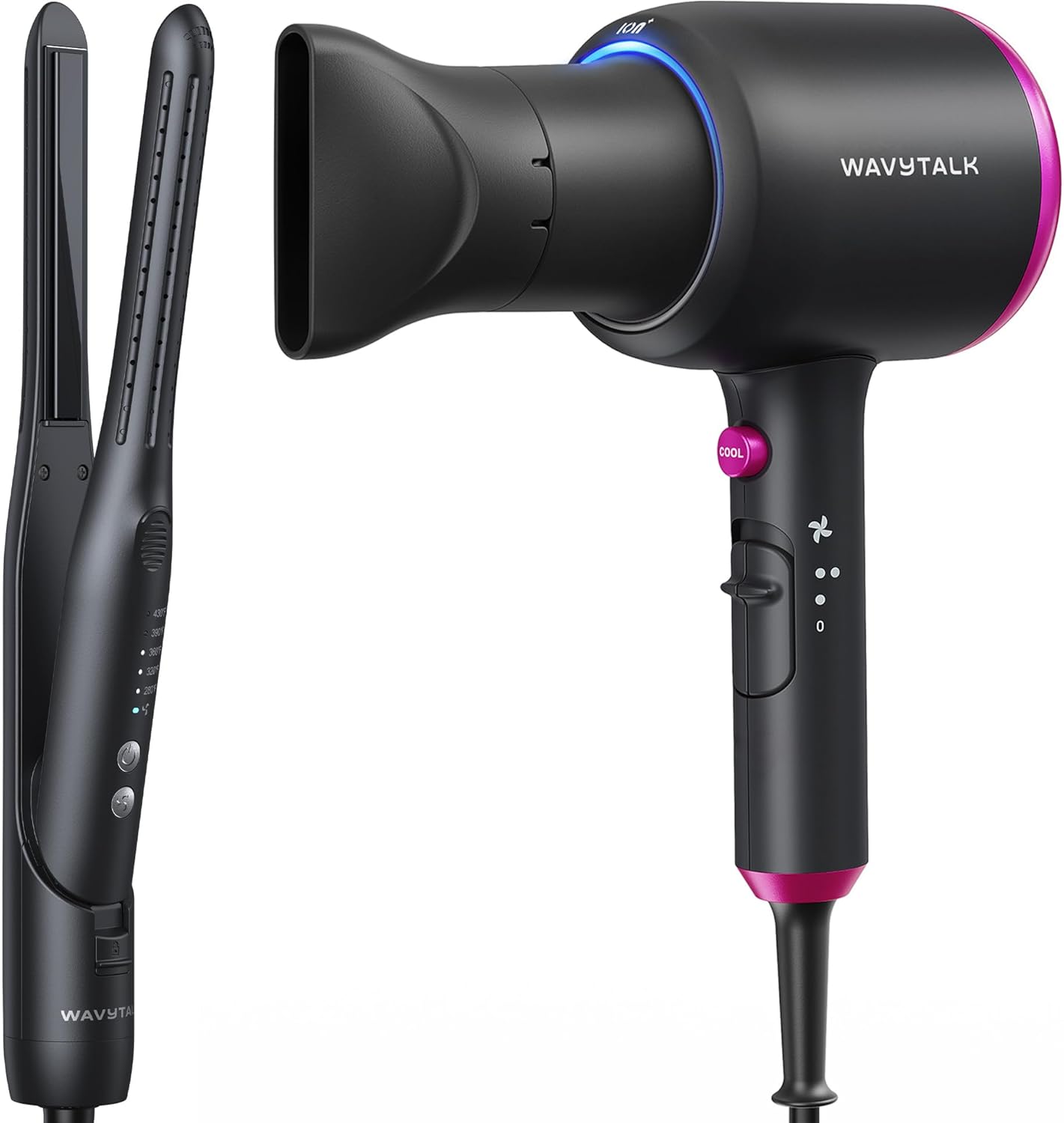 Wavytalk 0.65" Pencil Flat Iron, Cool Curl Pencil,Hair Dryer with Diffuser, Blown Away Ionic