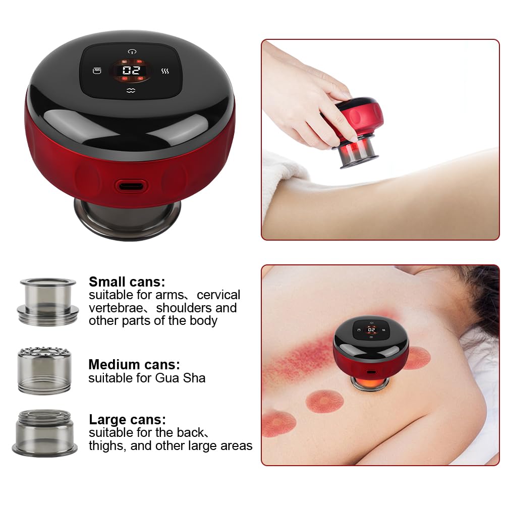 Ensemble de Ventouses électriques Gua Sha 3 en 1, Ventouse Anti Cellulite électrique, 12 Températures Réglables, Appareil Massage Professionnel pour Soulage les Douleurs et Tensions Musculaires