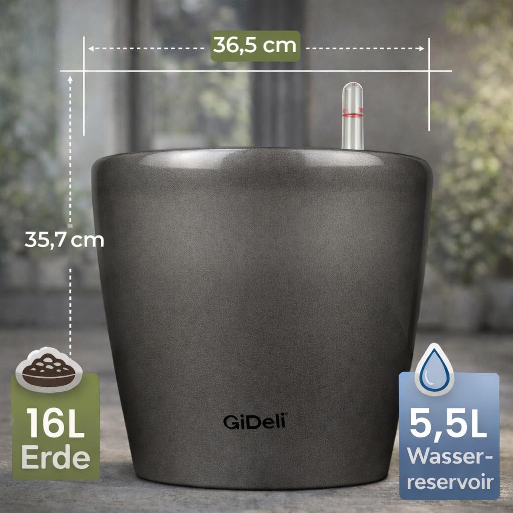 GiDeli Jardinière auto-arrosante - Pot d'arrosage automatique avec indicateur de niveau d'eau - Pots de fleurs protégeant contre le débordement et la pourriture - Pot de plantation économe en temps
