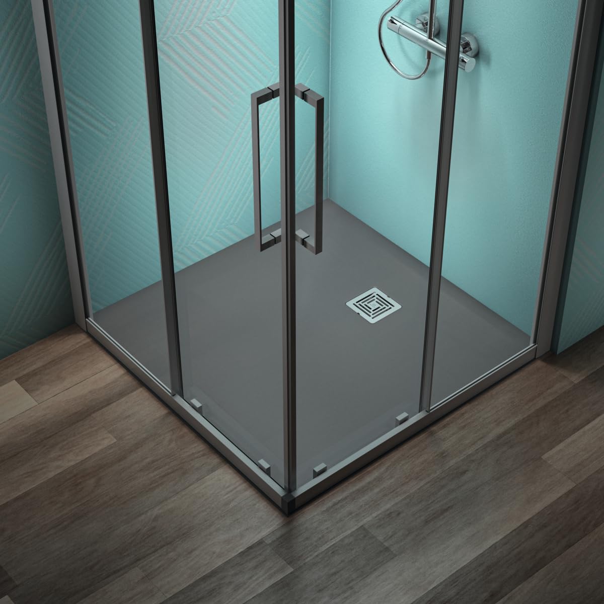 Ideal Standard - Ultra Flat S +, ultra-cienki kwadratowy talerz prysznicowy z żywicy o wyglądzie kamienia, 100 x 100 cm, idealny solidny, betonowy szary