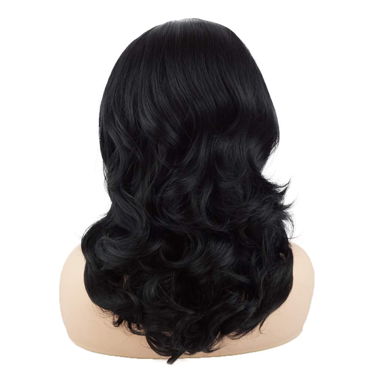 Hair Wavy Shoulder Length 16inch Black Half Hand Tied Heavy Density Realistic Synthetic Lace Front Wig