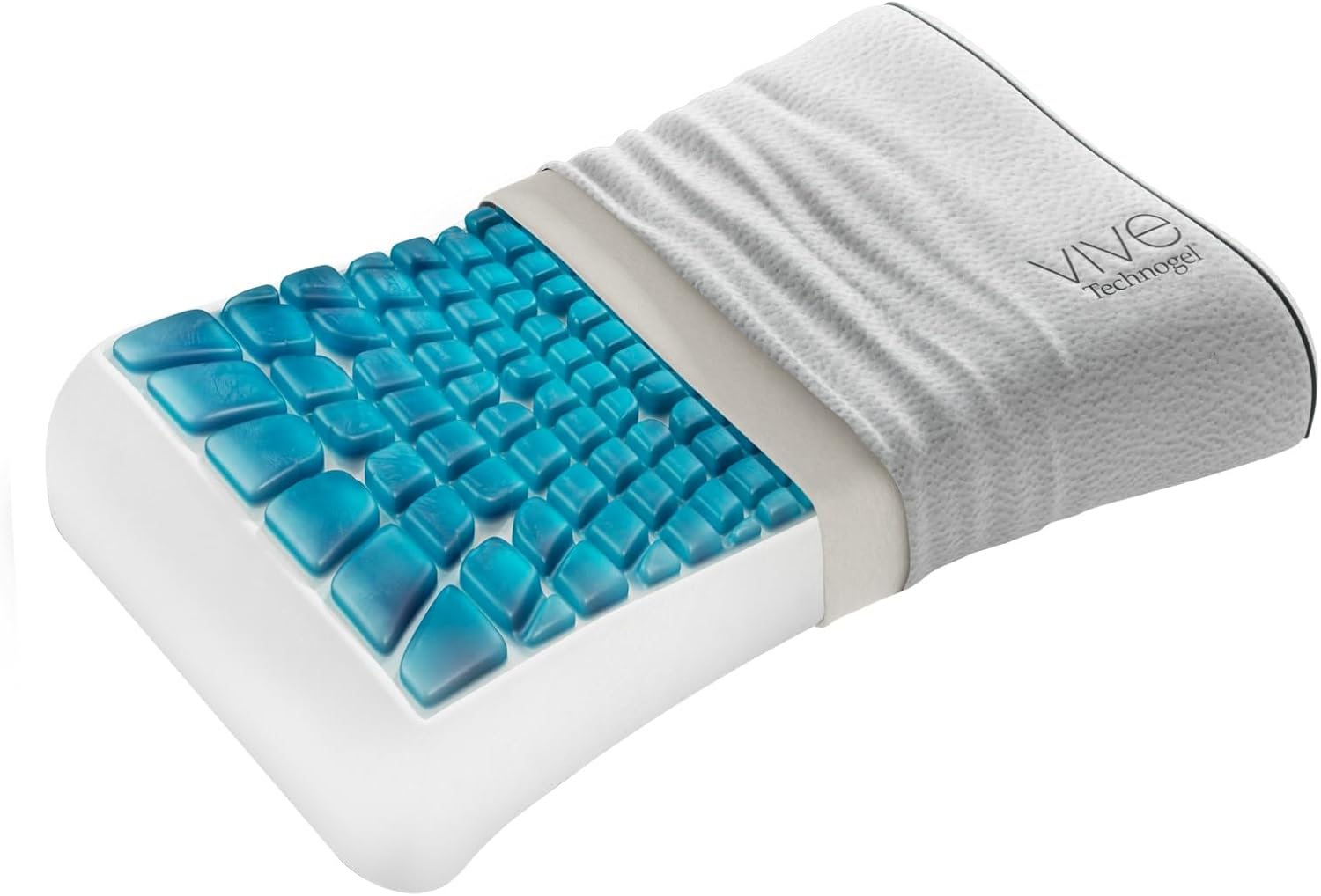 Vive Contour Premium 4½" Thick Cooling Gel Pillow – Cervical Spine Support with 2 Height Options, Memory Foam Base w/Technogel Layer, Neck & Shoulder Pressure Relief, Washable Cover – Made in Italy