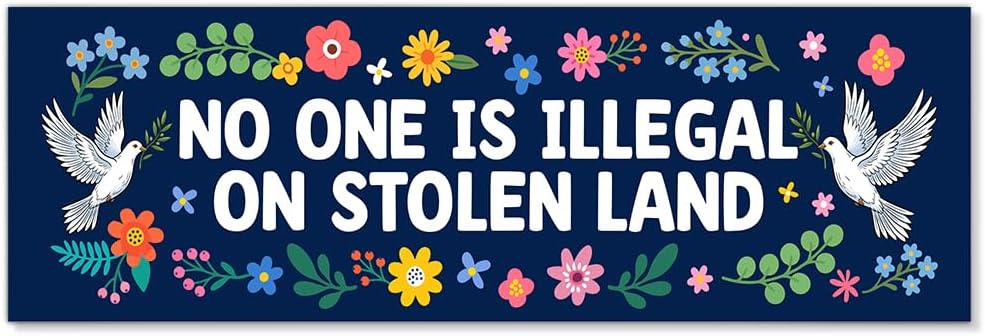 No One Is Illegal On Stolen Land Car Bumper Magnet, Pro Immigration Bumper Magnet Stickers, Social Justice Human Rights Magnets for Vehicle Locker Fridge, Anti Racism Car Accessory for Activist