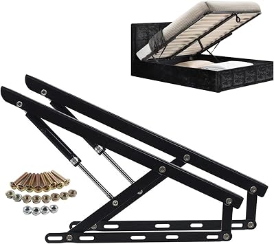 ROFBIHG Bed Lift, Bed Lift Mechanism, Pneumatic Lever Heavy Duty Bed Support, for Box Bed Sofa Storage, Heavy Duty Bed Storage Lift Gas Spring Set, Hydraulic Bed Lift Mechanisms Black1.2m
