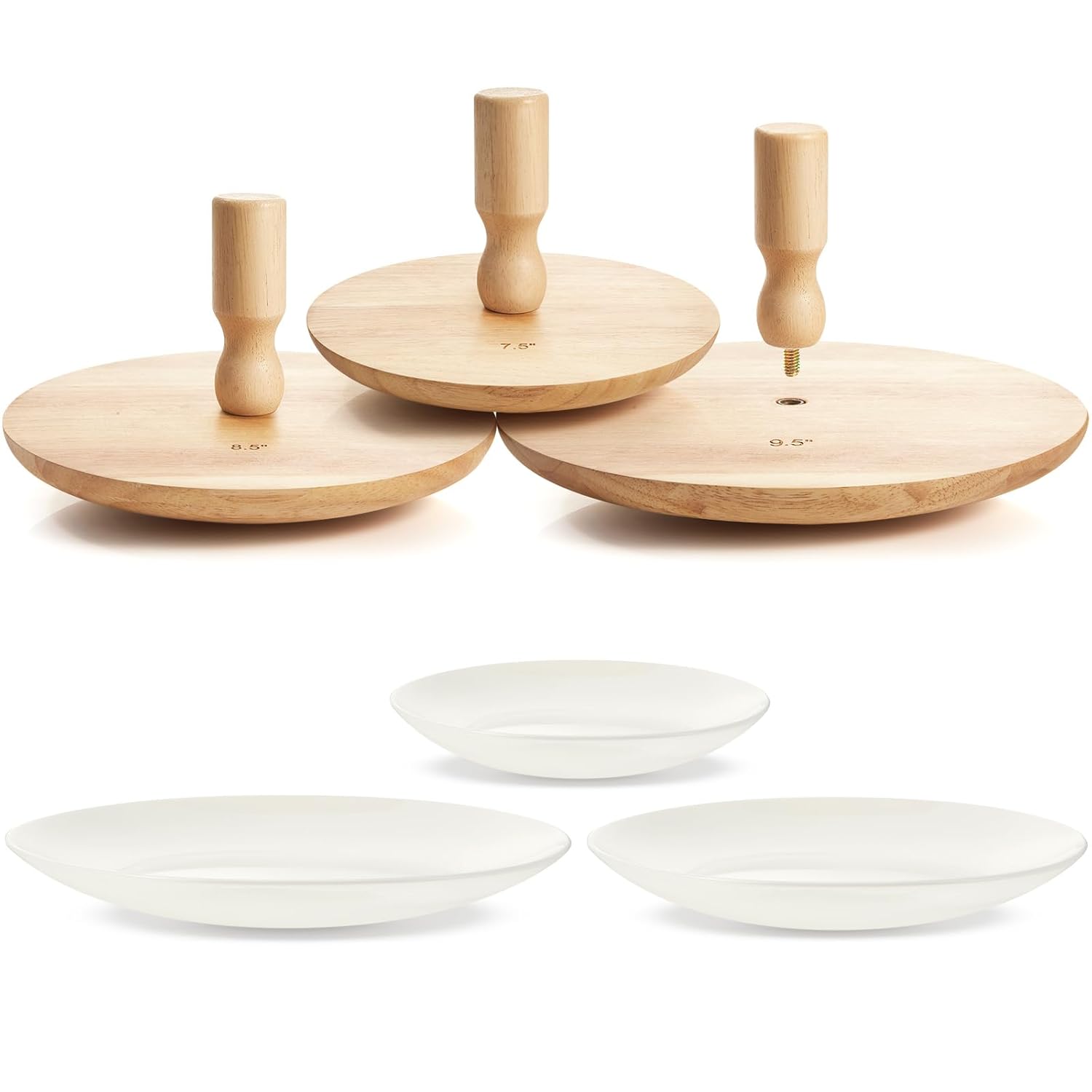 Wenqik 3 Pack Pottery Molds Plaster Molds Wood Pottery Tools with Handle Ceramic Tools for Ceramic Top Forms for DIY Bowls Plate Dish Slump Press Art Making