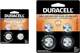 Duracell - 2032 3v Lithium Coin Battery with Bitter Coating - 4 Count - Discourages Swallowing & 2025 3v Lithium Coin Battery - Long Lasting Battery - 4 Count 0.022 Kilogram