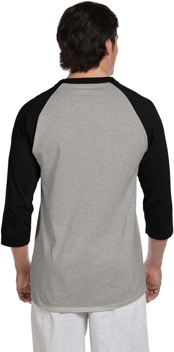 Champion Men's Raglan Baseball T-Shirt Large Oxford Gray/Black