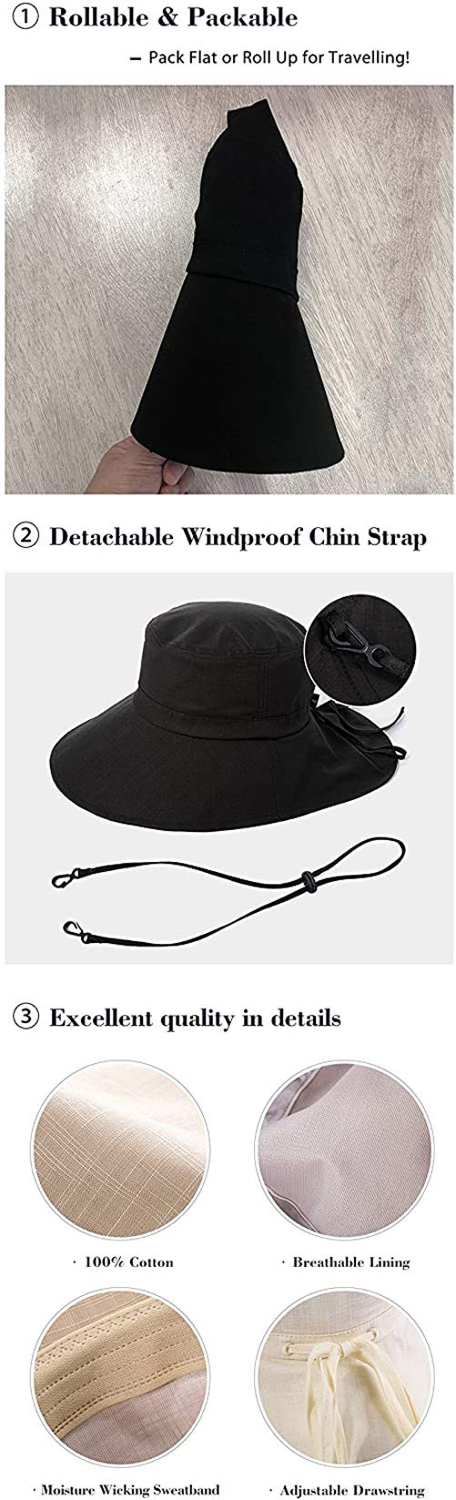 Siggi Femme Chapeau de Paille Pliable Capeline UPF50 Été Nœud Tresse Pare-Soleil Large Bord Plage Voyage