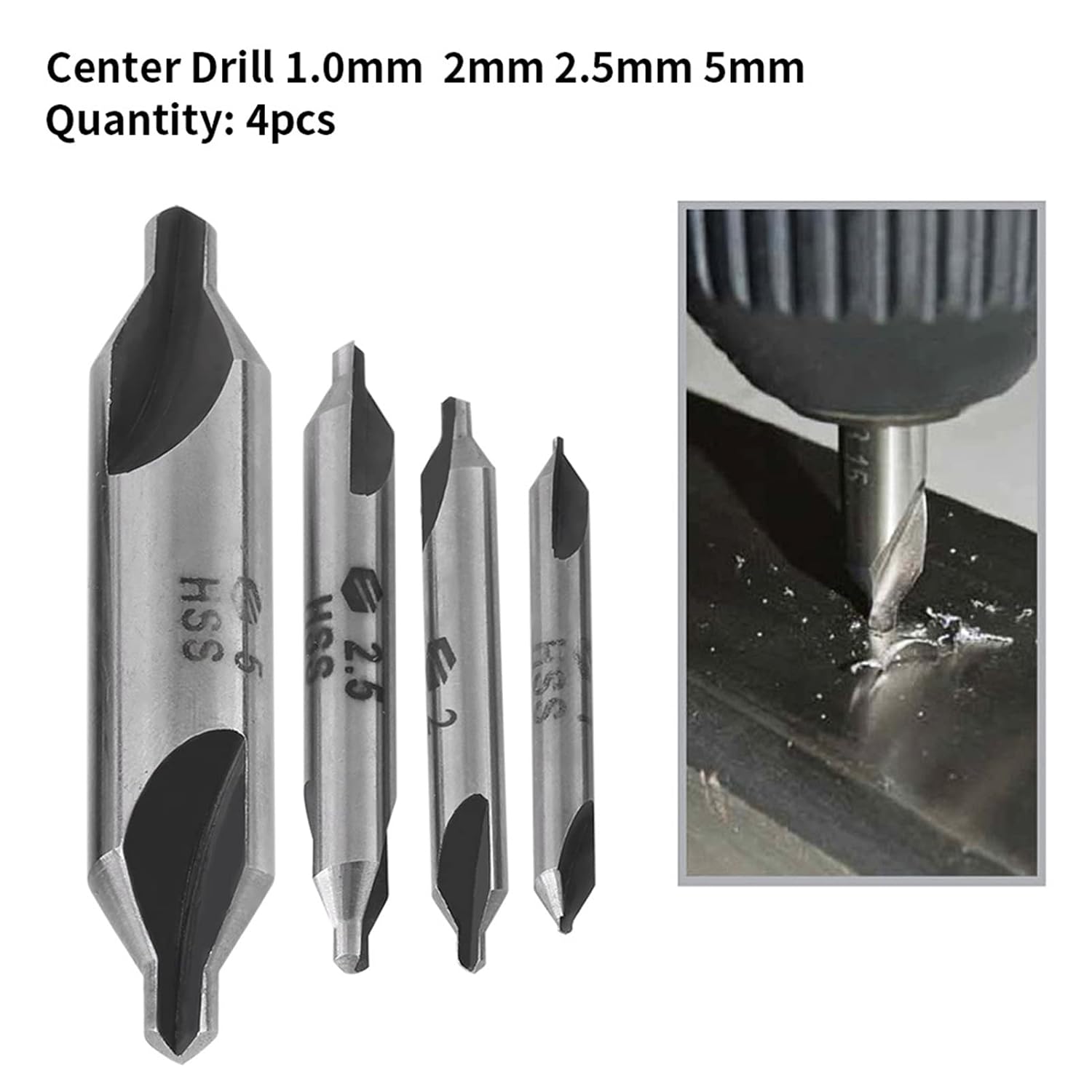 4pcs 1/2 / 2.5 / 5mm 60 Degree HSS Center Drill Bits Cente Drills Set Left Hand Spiral Centre Drills winlaw Set Aatraay