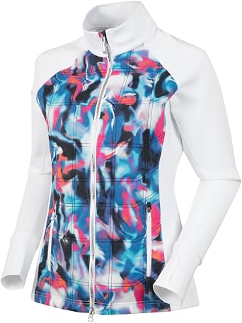 Sunice Womens Ella Thermal Hybrid Full Zip Golf Jacket - Jet Set Print XS