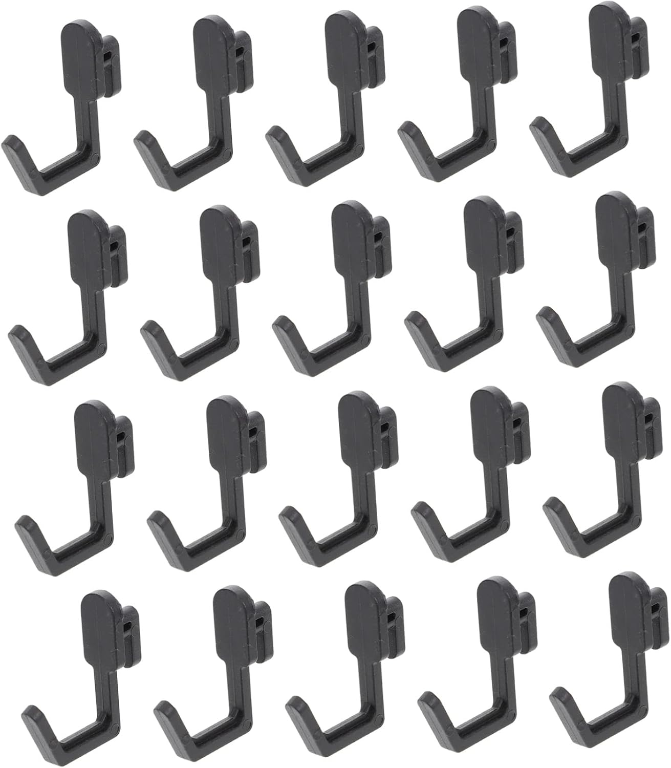 20pcs Peg Board Hooks Set J Shape Plastic Display Hooks for Kitchen Bedroom Office Organization Black Wall Mount Hangers for Garage Storage and Home Decor