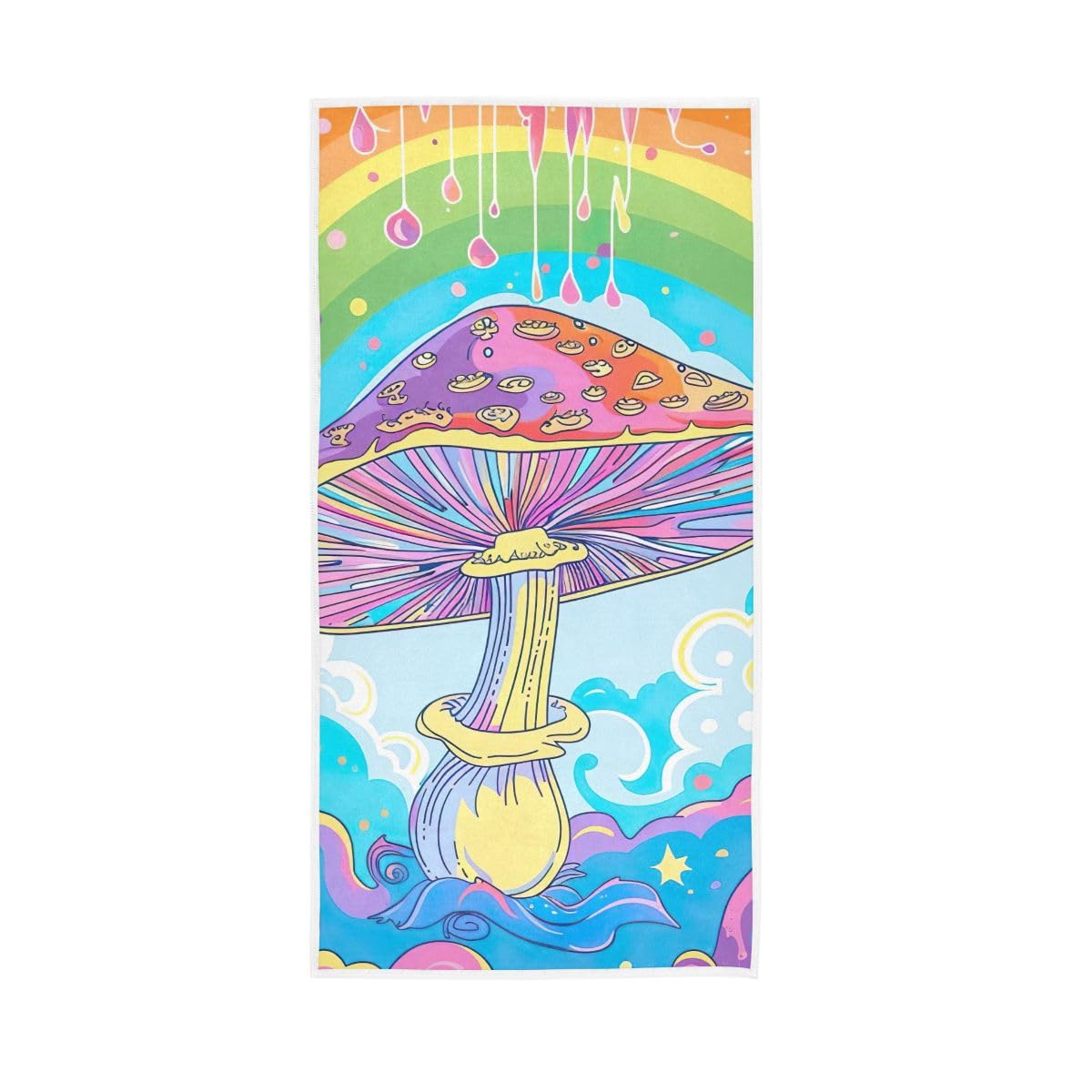 LSRCPD Cartoon Mushroom Rainbow Color Hand Towel, 15 x 30 Inches, Soft Highly Absorbent Towels for Bathroom Gym Shower