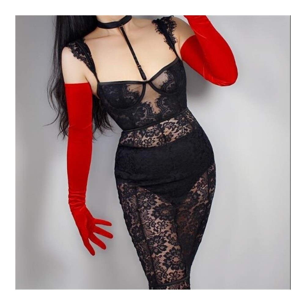 Encaje Arriba Guantes El Rendimiento del Club Fiesta Formal elástica de 70 cm de Largo Guante de la Manera Atractiva de Women'a Delgada de Terciopelo de la señora Guante Pantalla táctil
