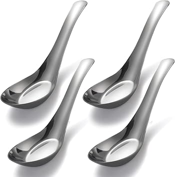 4 PCS Stainless Steel Spoons,GXIQYL SUS 304 Stainless Steel Soup Spoons Table Soup Spoon Mirror Polished Asian Spoon Small Soup Spoons for Bouillon Dessert Cereal Thai Miso Pho Ramen - Set of 4