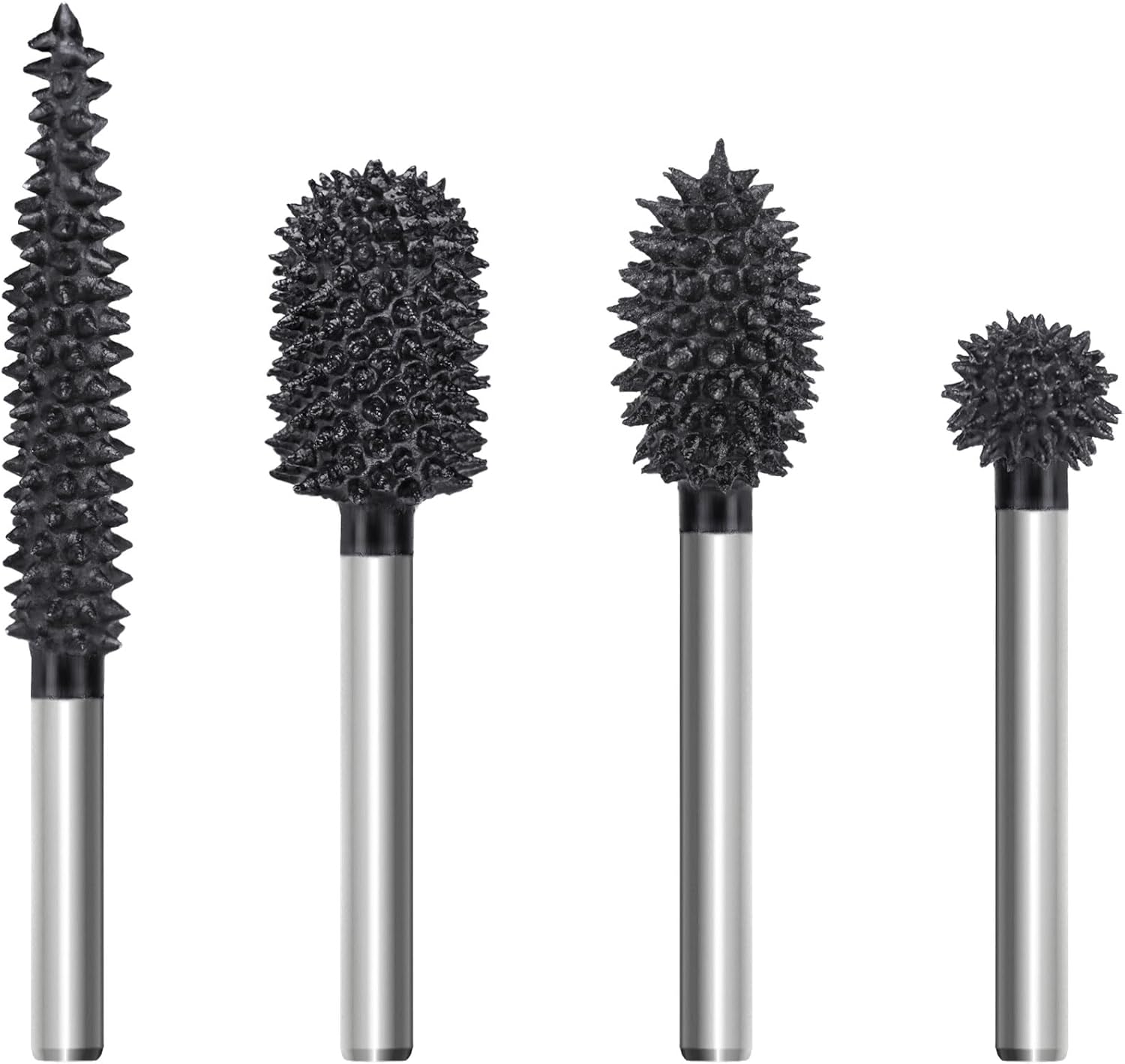 4-Piece Rotary Burr Set, Coarse Grit Tungsten Carbide Rotary Burrs, 1/8" Shank for Wood Plastic Foam, for Dremel & Similar Tools