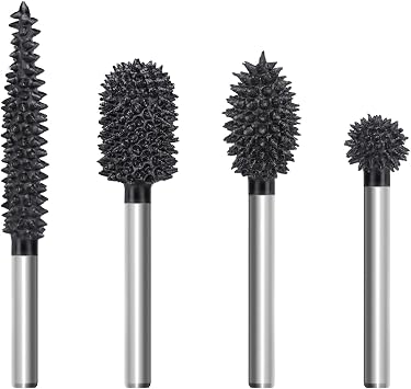 4-Piece Rotary Burr Set, Coarse Grit Tungsten Carbide Rotary Burrs, 1/8" Shank for Wood Plastic Foam, for Dremel & Similar Tools