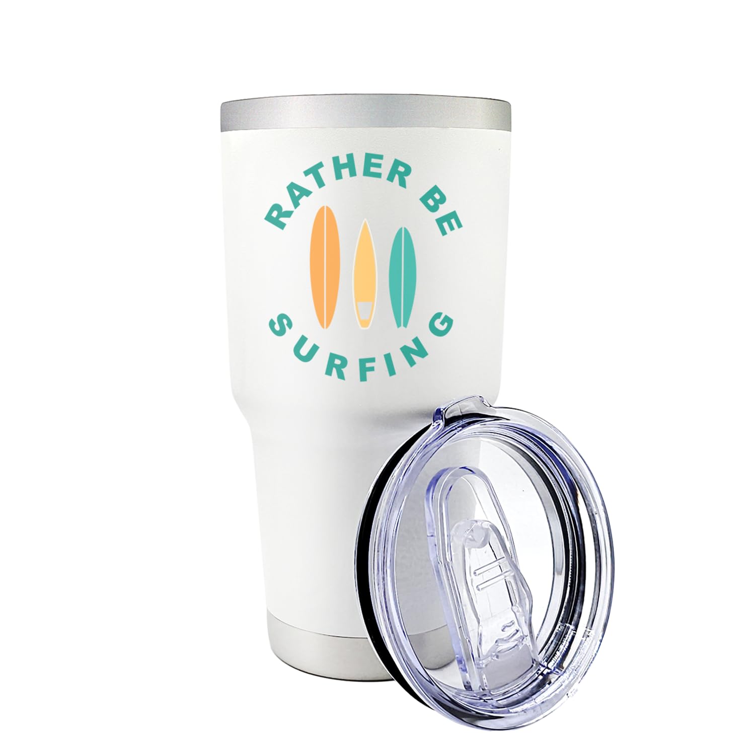 Palm City Products Premium 30 oz Rather Be Surfing White Tumbler with Slider Lid - Tumbler for Surfers, Gifts for Surfers Men & Women, Surfing