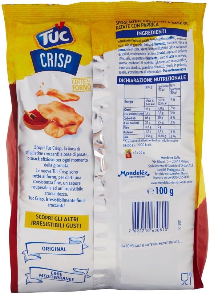 Tuc Crisp, Gusto Paprika, Sfogliatine Croccanti a Base di Patate cotte al Forno con Grano 100% Italiano, 100 g - Immagine 3