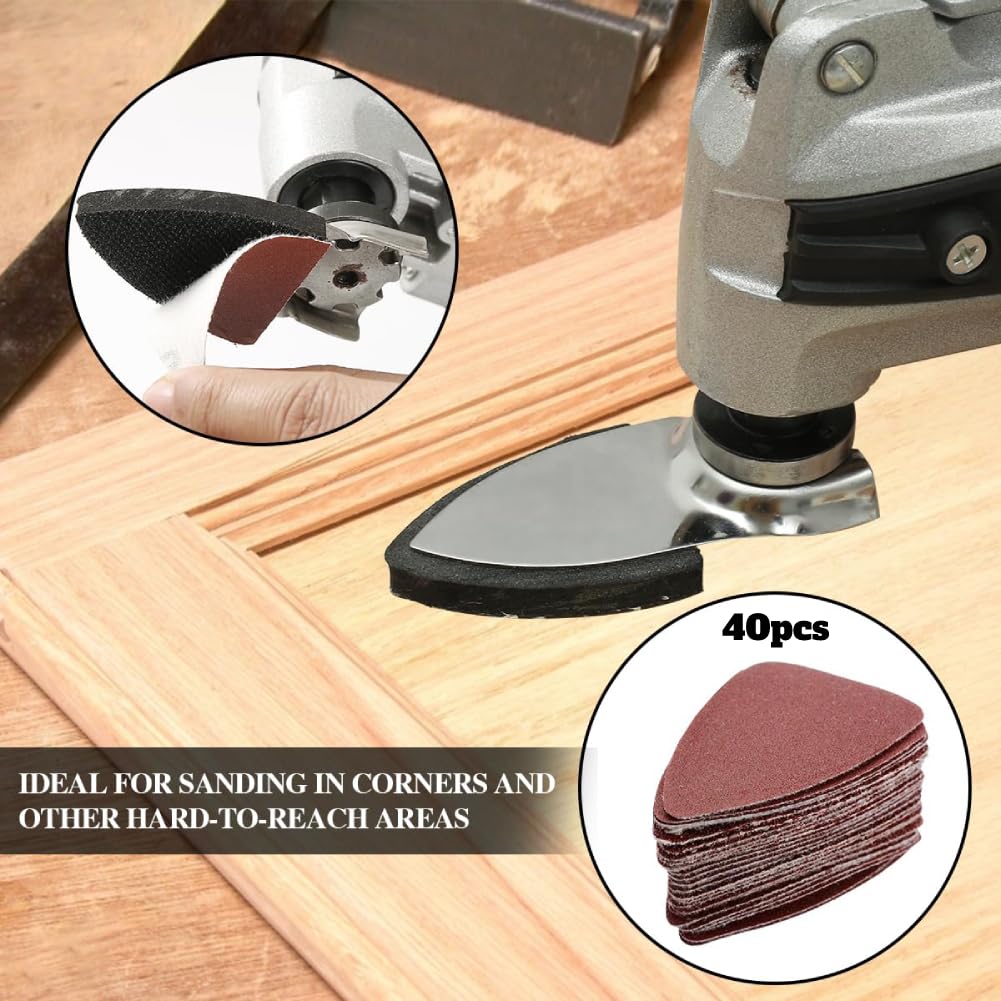 Schleifset Schleifpapier, Oszillierende Multi Tool Sand Pad, 82-teiliges Dreieck-Schleifpad-Set, Schleifpads mit Dreieck-Schleifpad-Halter, Finger-Schleifpad-Halter, für Wände, Metall, Holz