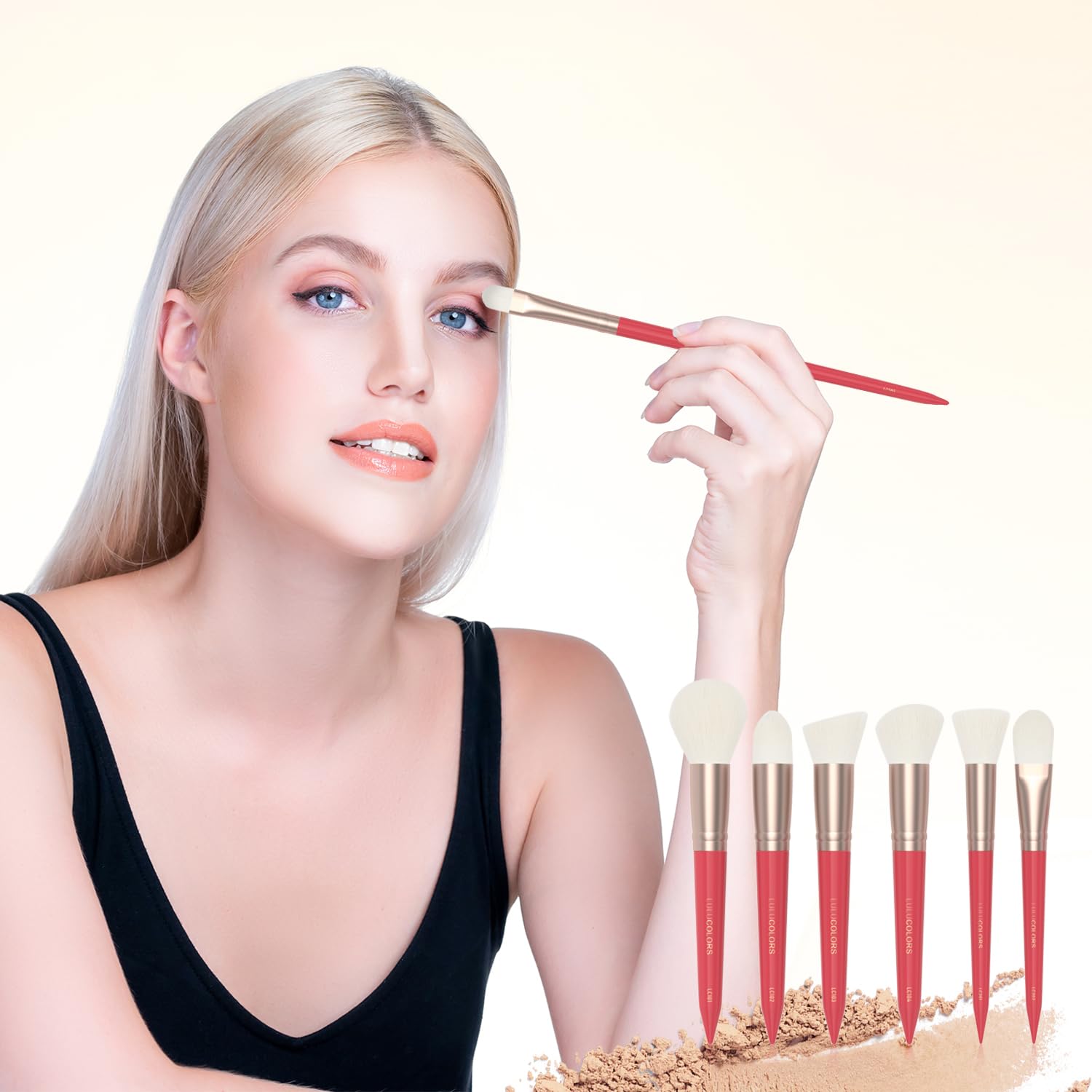 LULUCOLORS Juego de 18 brochas de maquillaje, juego de brochas de maquillaje con mango de madera, incluye base, contorno, sombra de ojos, delineador de ojos y brochas de labios, brochas con soporte