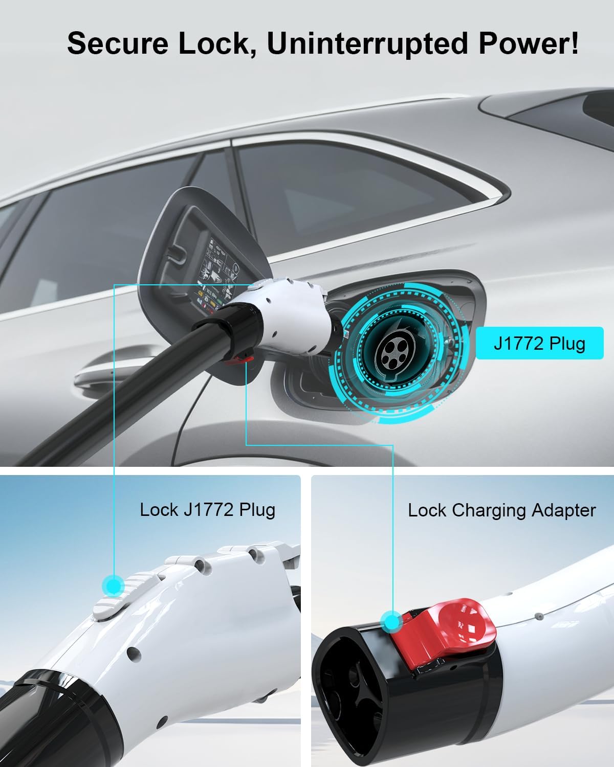 2025 Upgraded Tesla to J1772 Adapter[Only to J1772],Max 60A 250V Converter Compatible with Tesla Wall/Mobile/Destination Chargers,Tesla Charger Adapter with Press-Safety-Lock,White