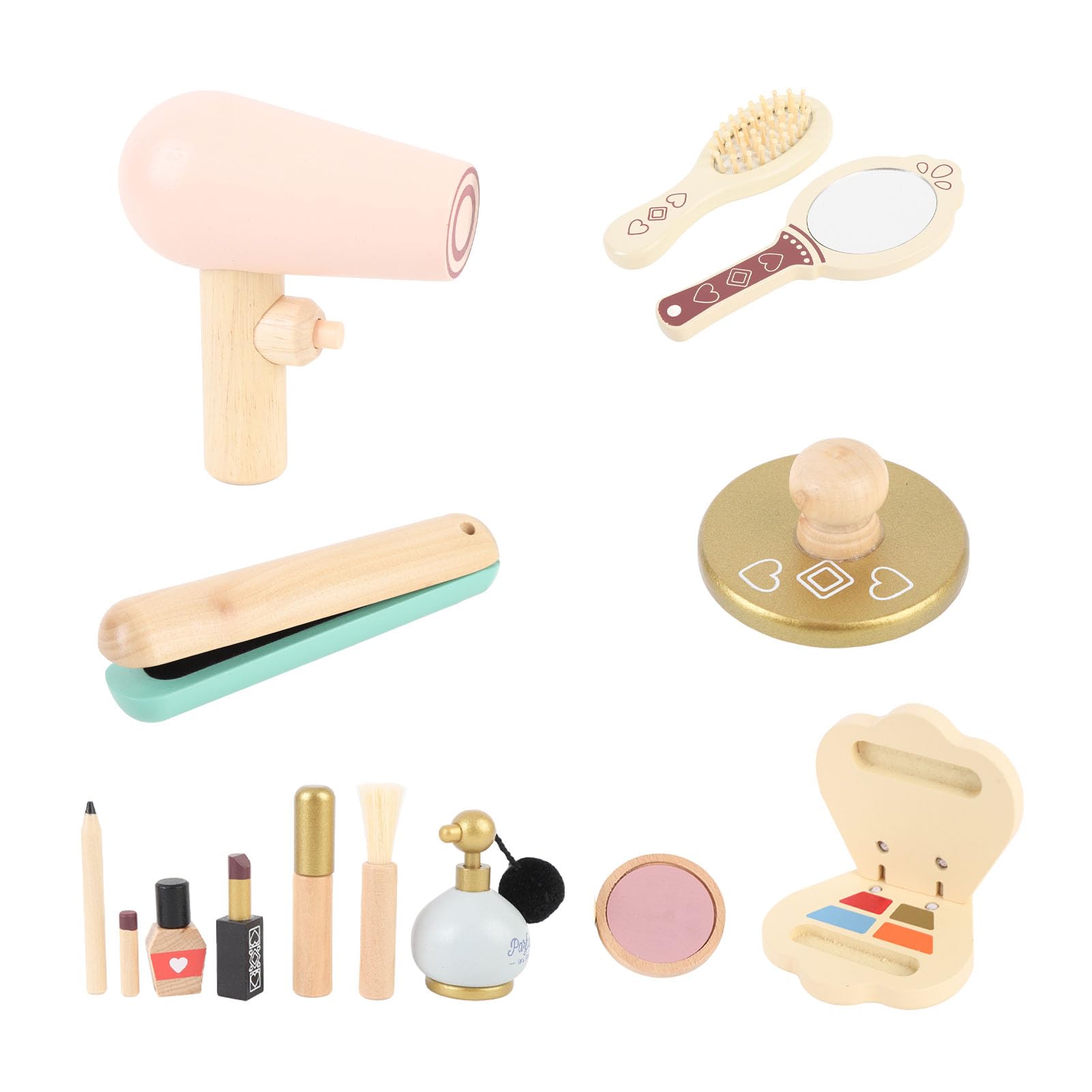 Ensemble de Jouets Cosmétiques en Bois, Jouet de Maquillage en Bois pour Enfants avec Accessoires Exquis, Matériau en, Comprend 16 de Maquillage, Idéal pour Stimuler Les Concepts Esthétiques