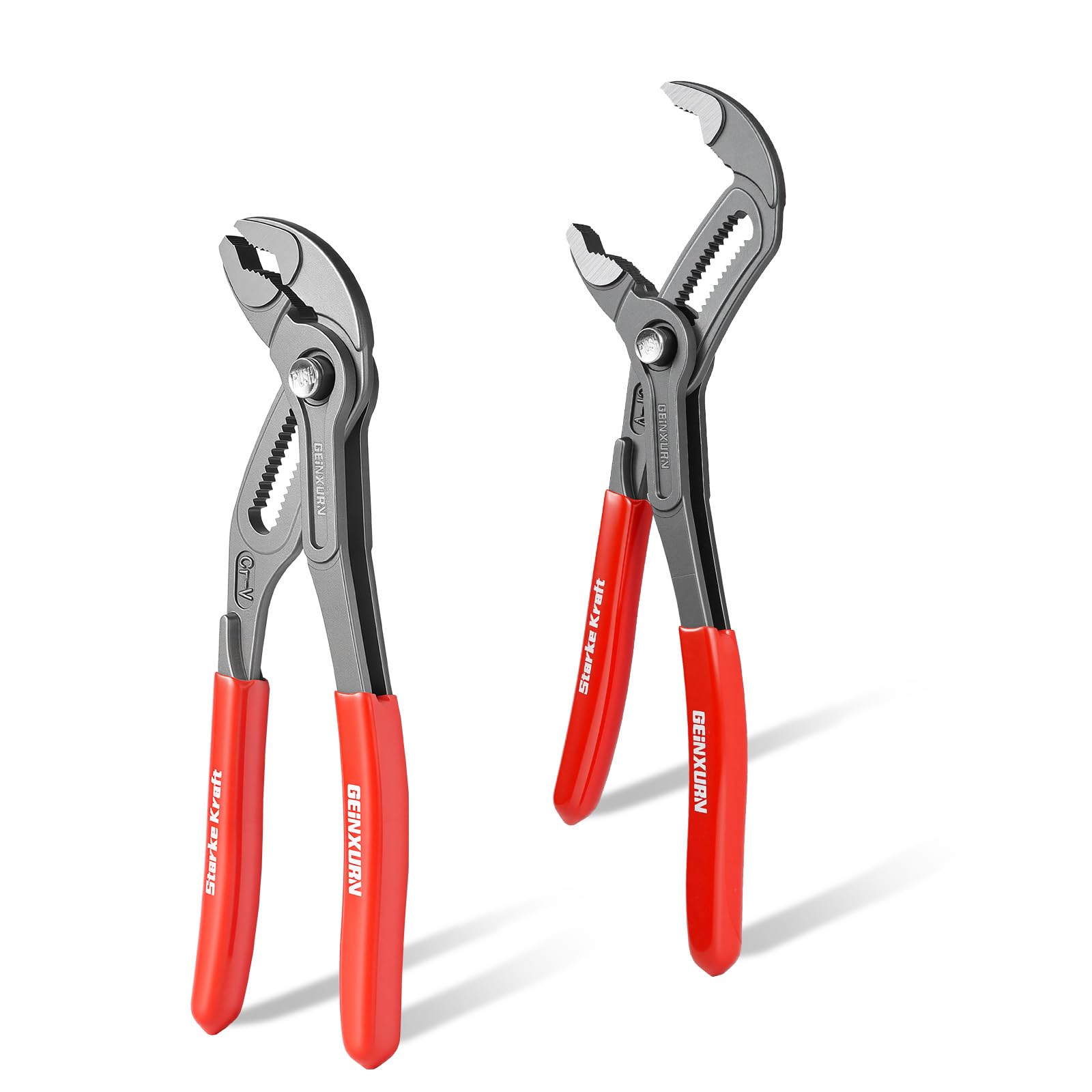 GEINXURN 180mm/7-Inch Water Pump Pliers, 2PCS Groove Joint Pliers V-Jaw with 17-Position Push-Lock, Fast Adjustable Slip Joint Pliers Set for Plumbing, Home Repair, and Pipe Fittings