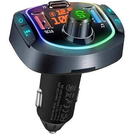 Amazon Co Jp Ticarve Fmトランスミッターbluetooth 車用 Qc3 0急速充電pd18w 対応 ハンズフリー通話 Usbポート 充電器type C 車 車電圧測定 Ledライト Mp3音楽再生 携帯電話 スマートフォン用車載充電器 カーチャージャー シガーソケット 12v 24v車対応 Iphone Android