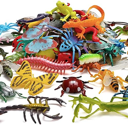 73 Pack Plastic Fake Mini Bugs Set, Realistic Insects Toy for Kid, Colorful Assorted Play Bug for Children Toddler, Education Insect Themed Party, Gift for Halloween Goody Bag Filler Cupcake Topper