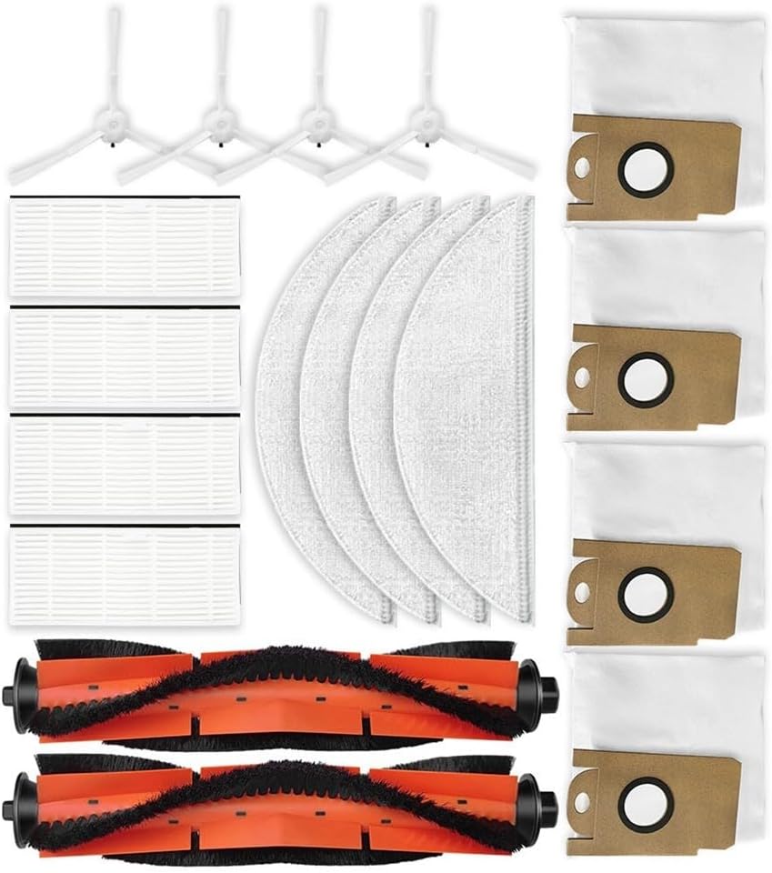 Replacement Dust Bags, Side Brushes, Filters & Mop Cloths for Lydsto R1, R1A, R1 Pro, and S1 Robot Vacuum Cleaner (4-Pack Each)