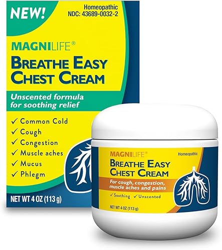 MagniLife Breathe Easy - Crema para el pecho, masaje natural sin perfume para aliviar la tos, la congestión, dolores musculares y dolores, 4 onzas