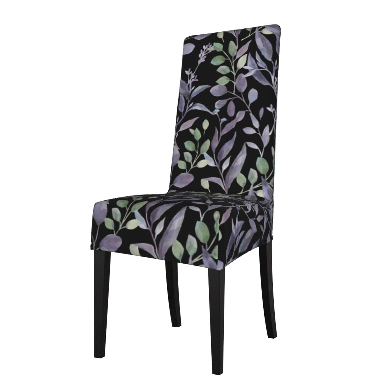 Yyhwhjde Black Purple Sage Green Leaves Prints Protection Cover For Dining Chair – Stretch Slipcovers For A Fresh, Refreshed Dining Room Look!