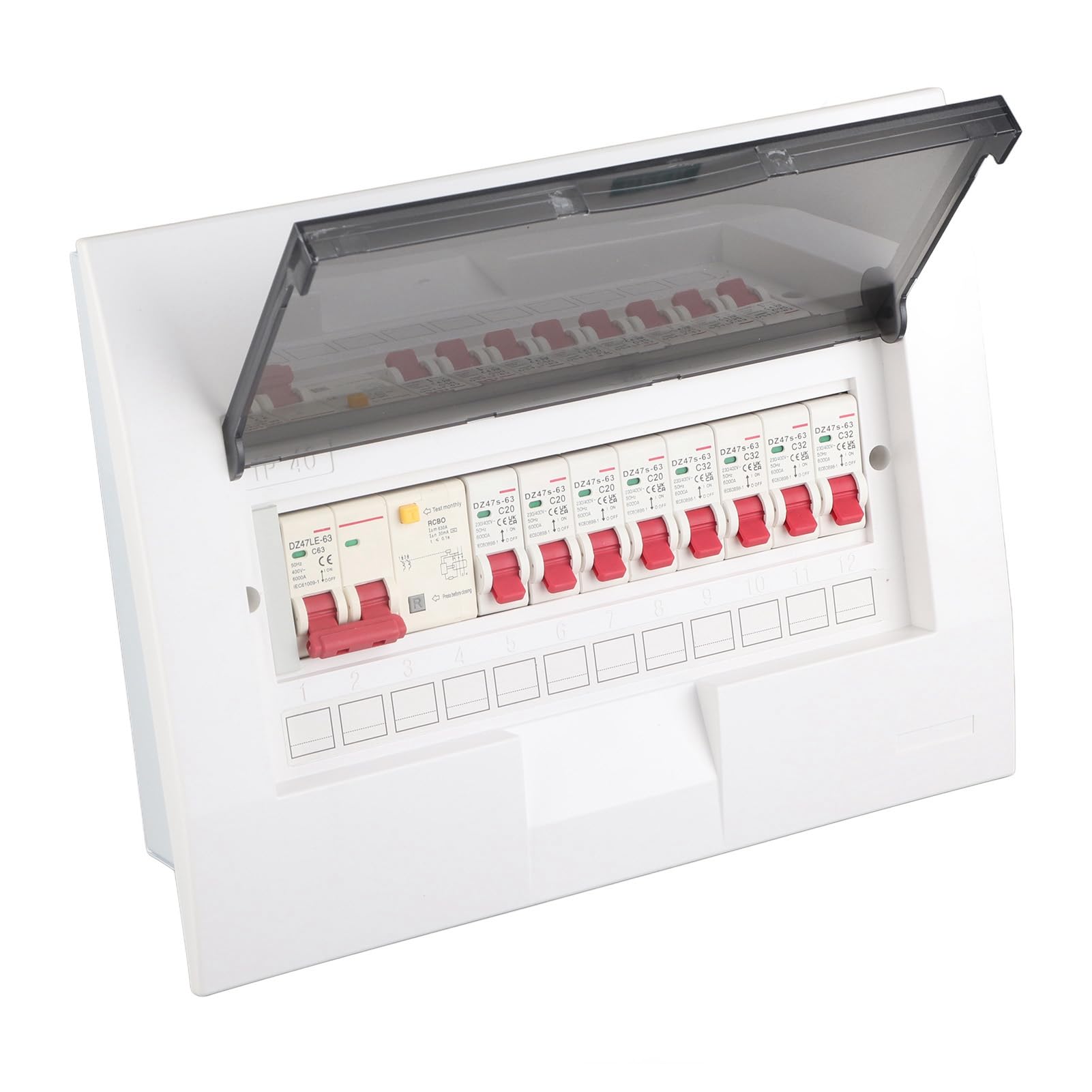 Elegante Caja de Distribución Interior con 8 Vías y Protección contra Fugas 2P, Ideal para Dependencias y Garajes, Fabricada en Plástico Ignífugo, 63A 230/400V