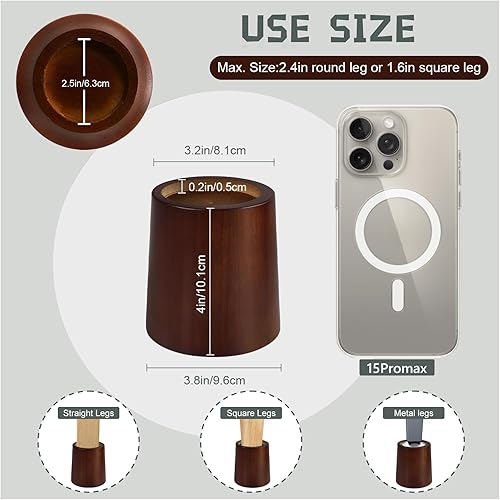 Miniatura 2 de KOIKEY Elevadores de cama para muebles, circulares de madera de 4 pulgadas, extensores de altura para muebles, elevadores de altura para sofá,