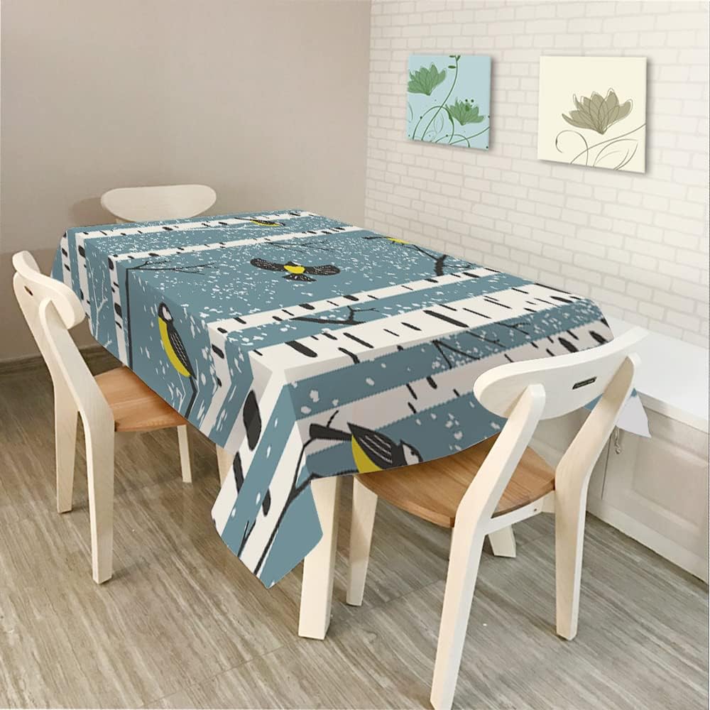 Beabes Birch Trees Table Cloth 52x70 Inch,Winter Snowy Birch Wood and Birds Polyester Tablecloths Rectangle Table Cloths Table Cover Picnic Table Cloths for Kitchen Dining 52x70 Inch Table02