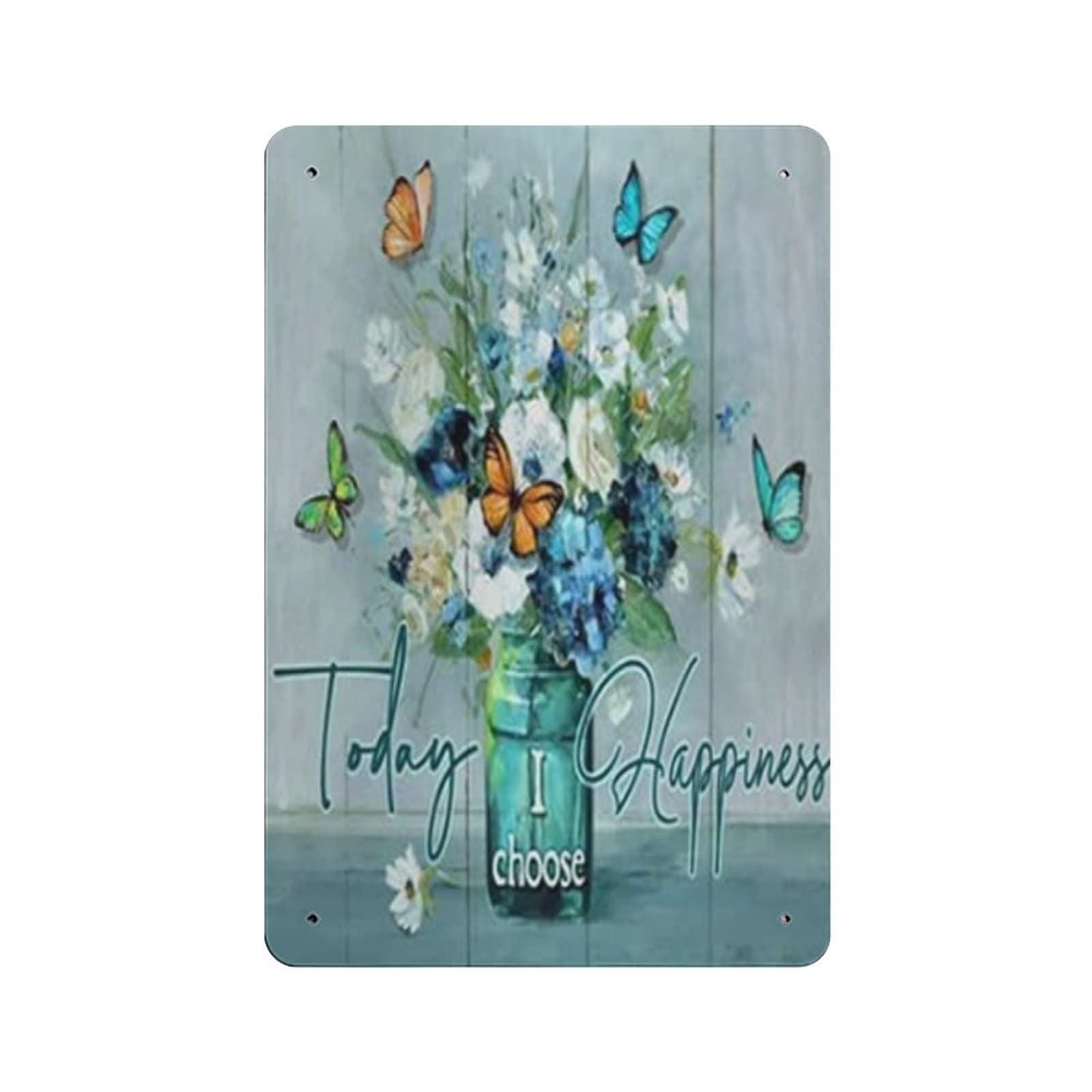 AOOEDM Flower And Dragonfly Today I Choose Happiness Vintage Metal Tin Sign for Home Coffee Shop Office Wall Art Metal Poster Garage Decor Man Cave Sign Inspirational Quote Wall Decor