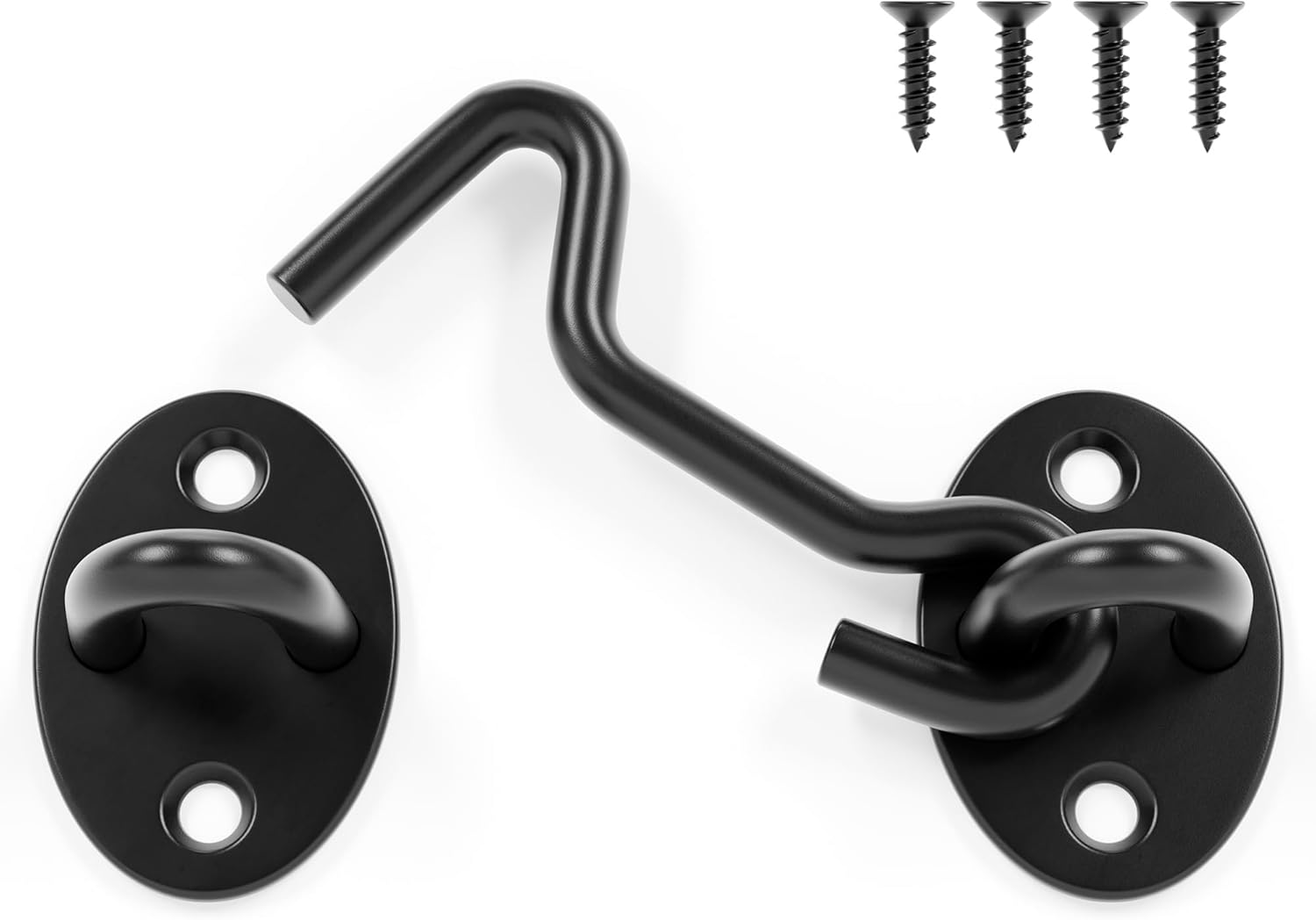 3 Inch Privacy Hook and Eye Latch, Black Iron Barn Door Lock Cabin Hooks, Eye Hook Latch for Gate Shutters Window Slide Barn Shed Cabinet, Sliding Door Lock Eye for Indoor Outdoor, 1 Pack