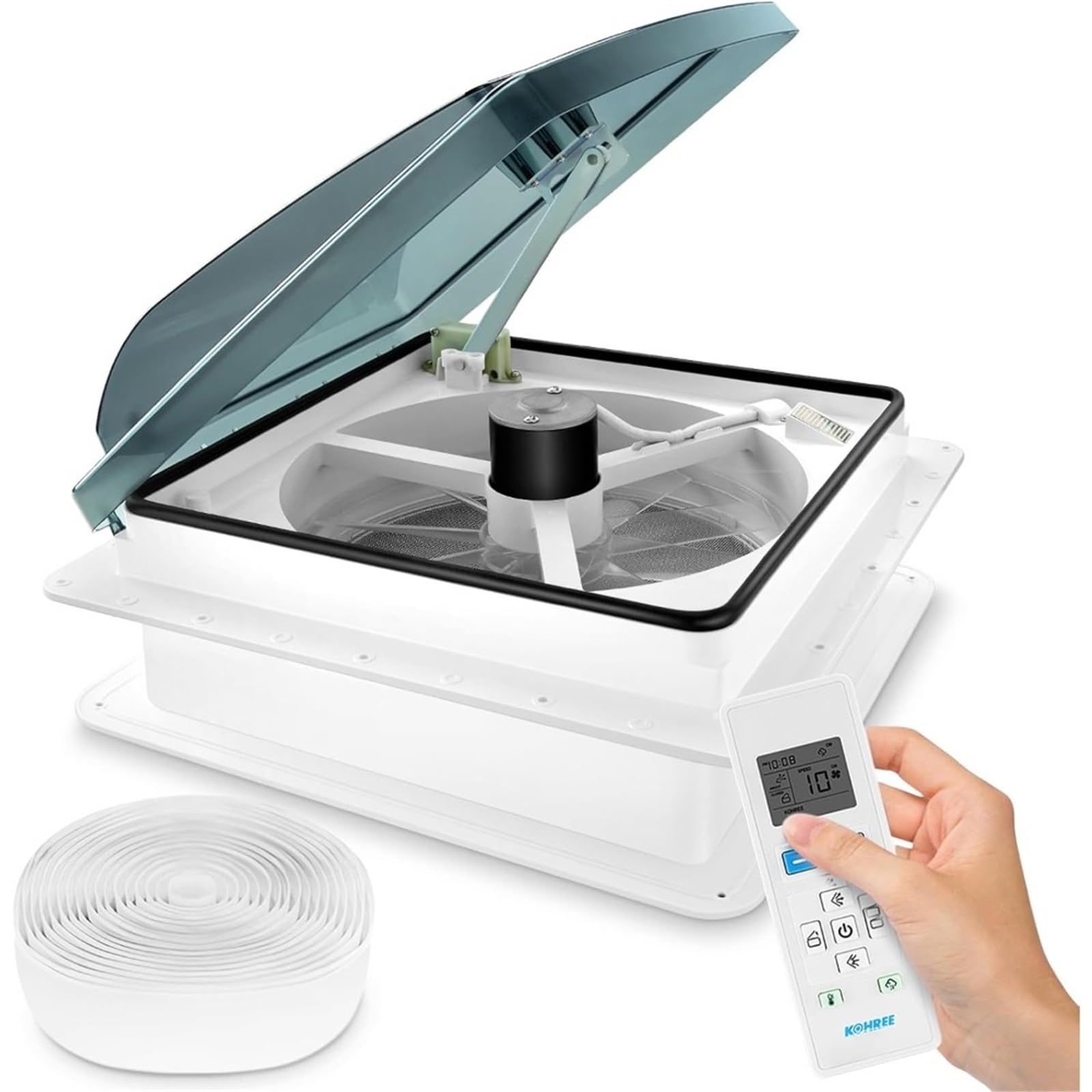 Wentylator wyciągowy, 14" RV Vent Fan 10 Speed ​​Reversible: 12V Super cichy Roof do łazienki przyczepy kempingowej