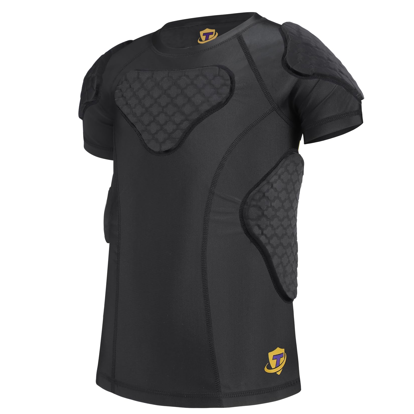 DGYAO Rugby Padded Compression Shirt Top Rib Back Protector Tee Underware for Football Cycling Tennis Youth Boys M Black