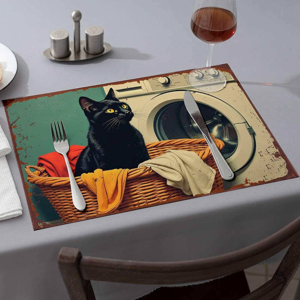 Set de table chat noir lot de 6 lavables pour cuisine
