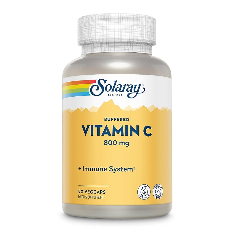 SOLARAY Vitamina C tamponada com rose hips e acerola 800 mg, 90 cápsulas veganas