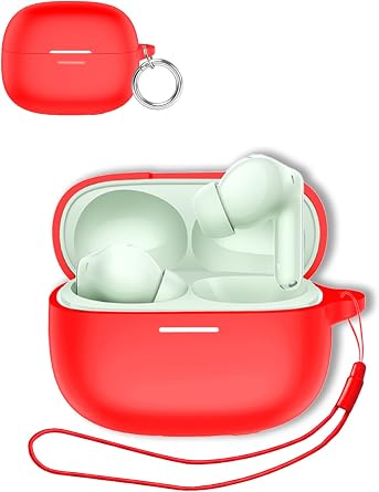 Case for XIAOMI Redmi Buds 8 Pro Earbuds, Soft Silicone Shock-Absorbing, Includes Keychain and Lanyard, Does Not Affect Charging, Red