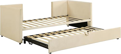 Miniatura 5 de Merax, Sofá cama tapizado de tamaño beige con nido extensible extraíble con respaldo y dos reposabrazos, sofá cama para dormitorio, individual a king