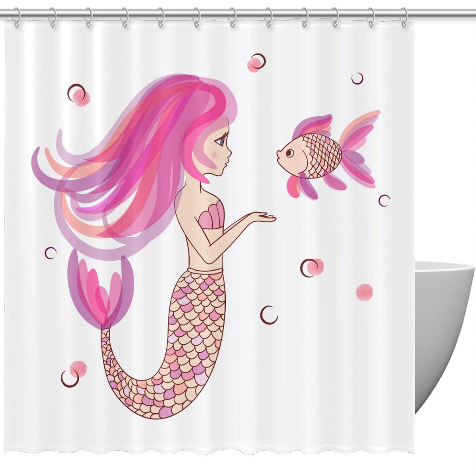 Rideau de douche sirène rose pour transformer la salle de bain des enfants