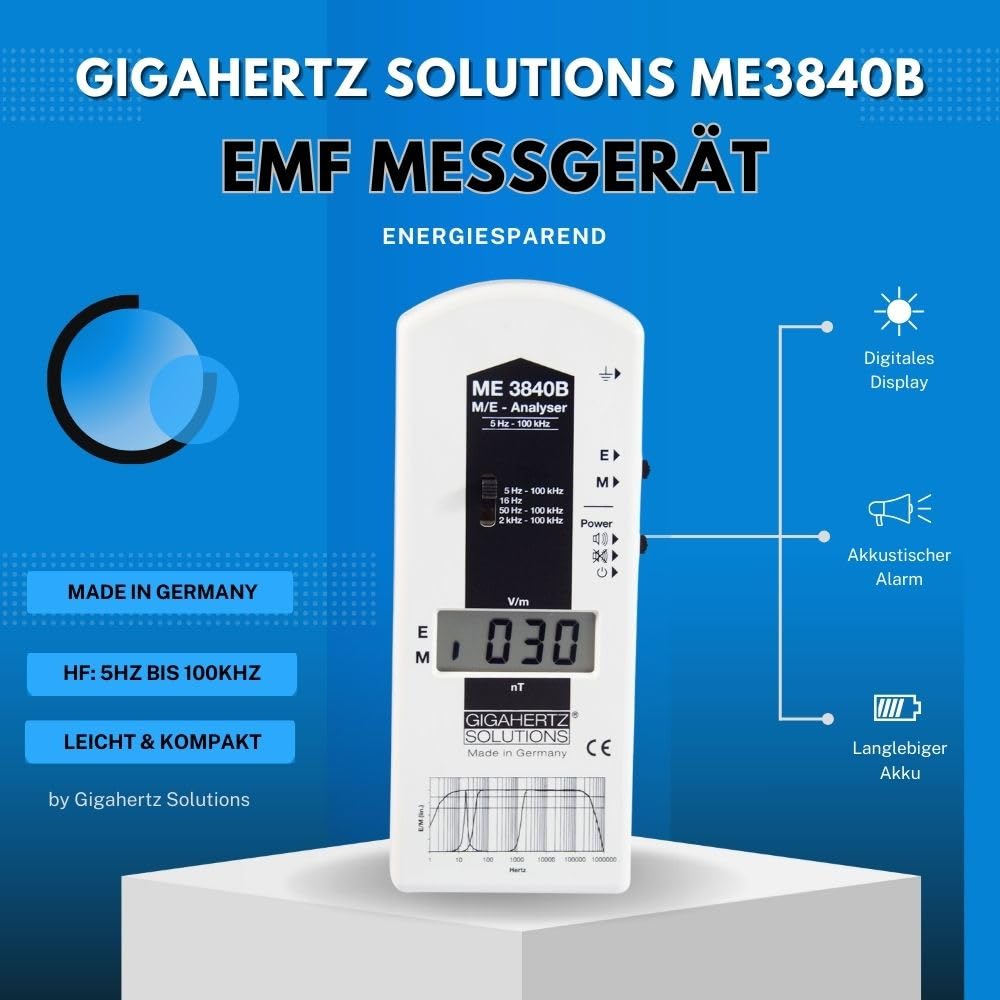Gigahertz Solutions ME3840B | Elektrosmog Messgerät für Niederfrequenz (5Hz-100kHz) | Präzise & zuverlässige Messung von Elektrischer & Magnetischer Feldstärke