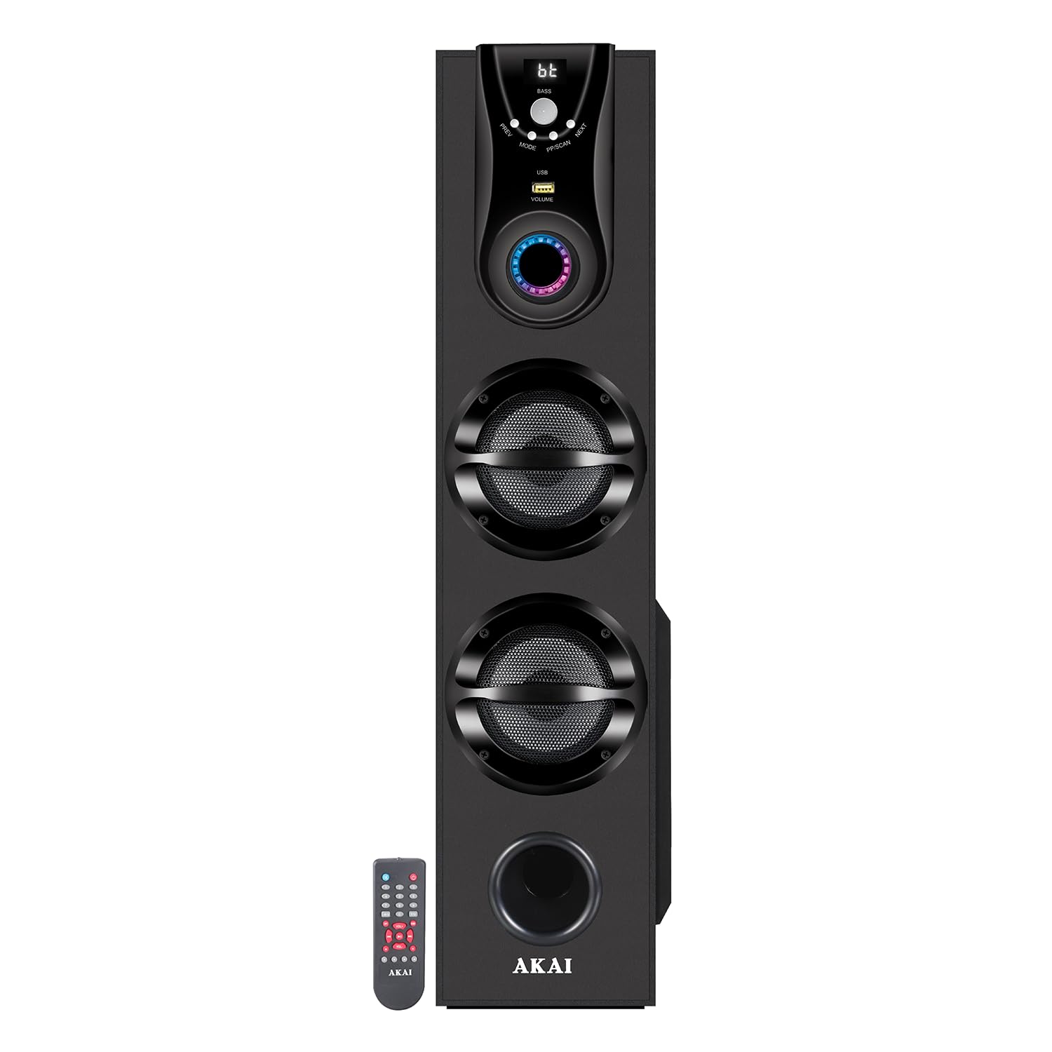 AKAI Tower Bluetooth Wireless Speaker 50W with Remote - 1 Year Warranty | Home Theater System 5.25" Woofer | Karaoke mic, LED Display, Deep Bass, FM, AUX, USB | Supports TV, PC & Smartphone (HA-TS50)